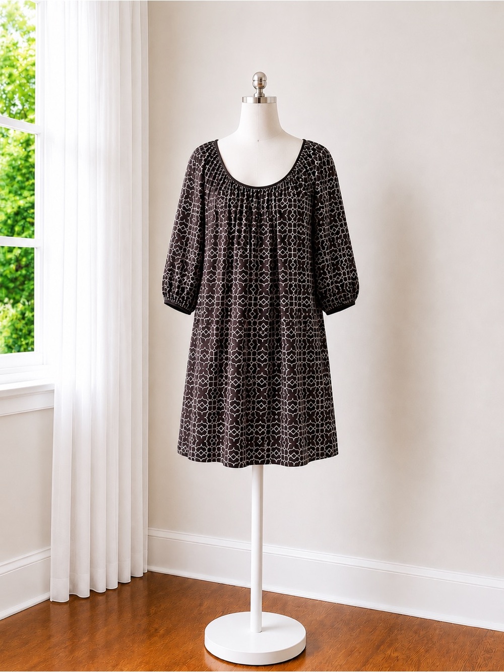 Max Studio Black Geometric Scoop-Neck  Dress